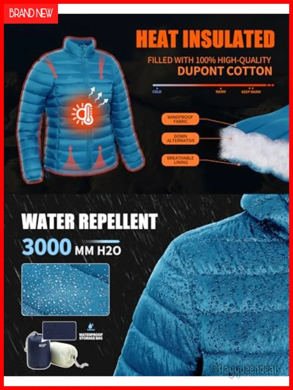 Packable Puffer Jacket Lightweight Quilted Coat Water-Repellent Insulated